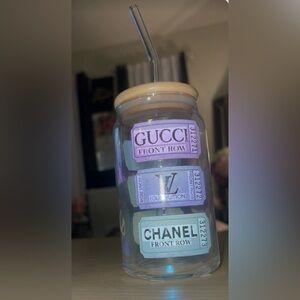 Gucci Designer-Inspired matcha glass cup and glass straw with bamboo lid